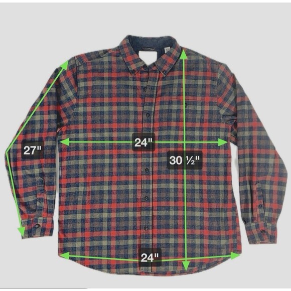 Plaid Button down Flannel Shirt Mens SZ XL muted Red Gray Med weight - Picture 13 of 14
